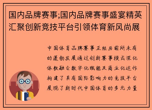 国内品牌赛事;国内品牌赛事盛宴精英汇聚创新竞技平台引领体育新风尚展现中国力量